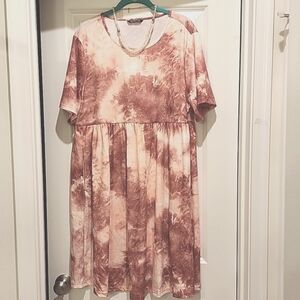 Bloomchic tie dye gathered round neck pocket dress